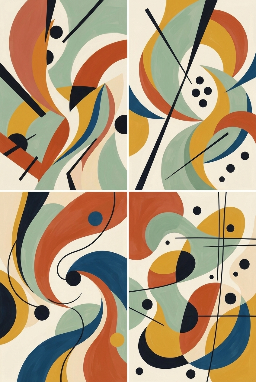 Gallery wall with a set of four bold abstract prints